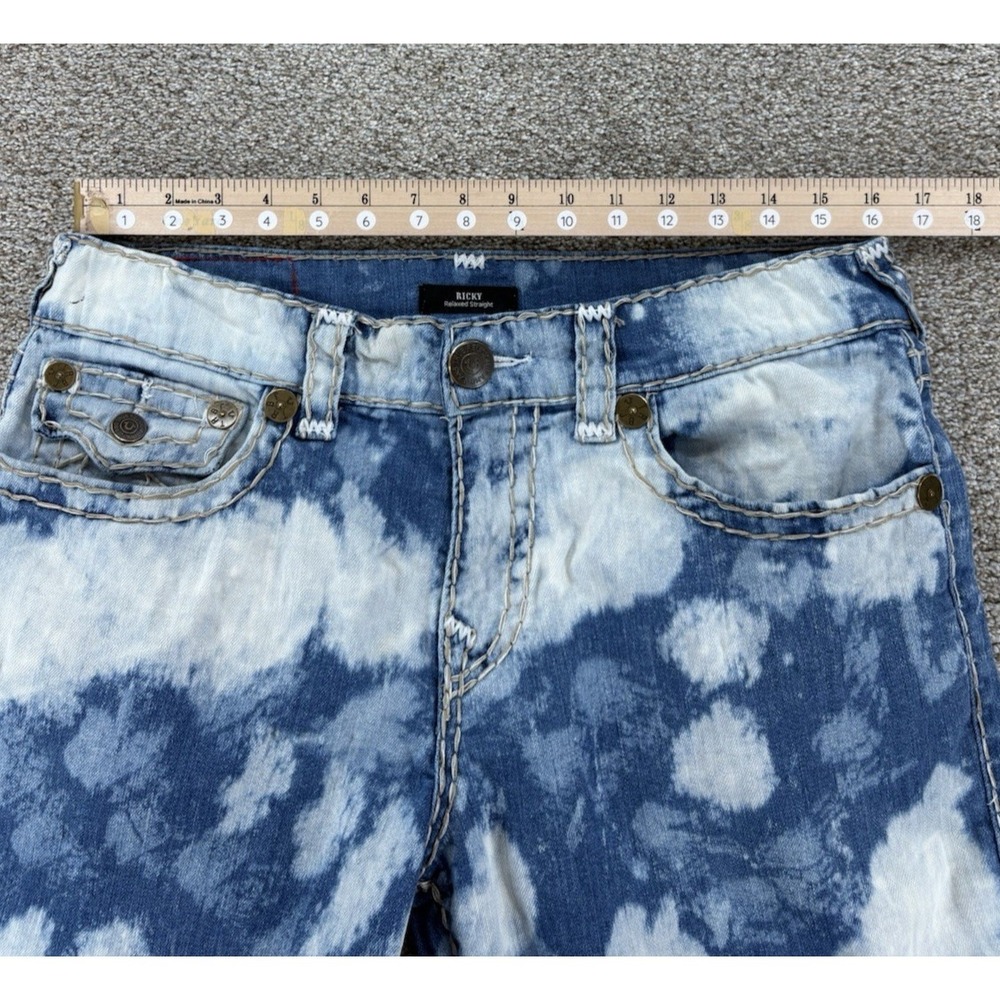 TRUE RELIGION Ricky Relaxed Denim Jean Shorts Mens 32 /11" Blue Acid Bleach Wash - Picture 8 of 10